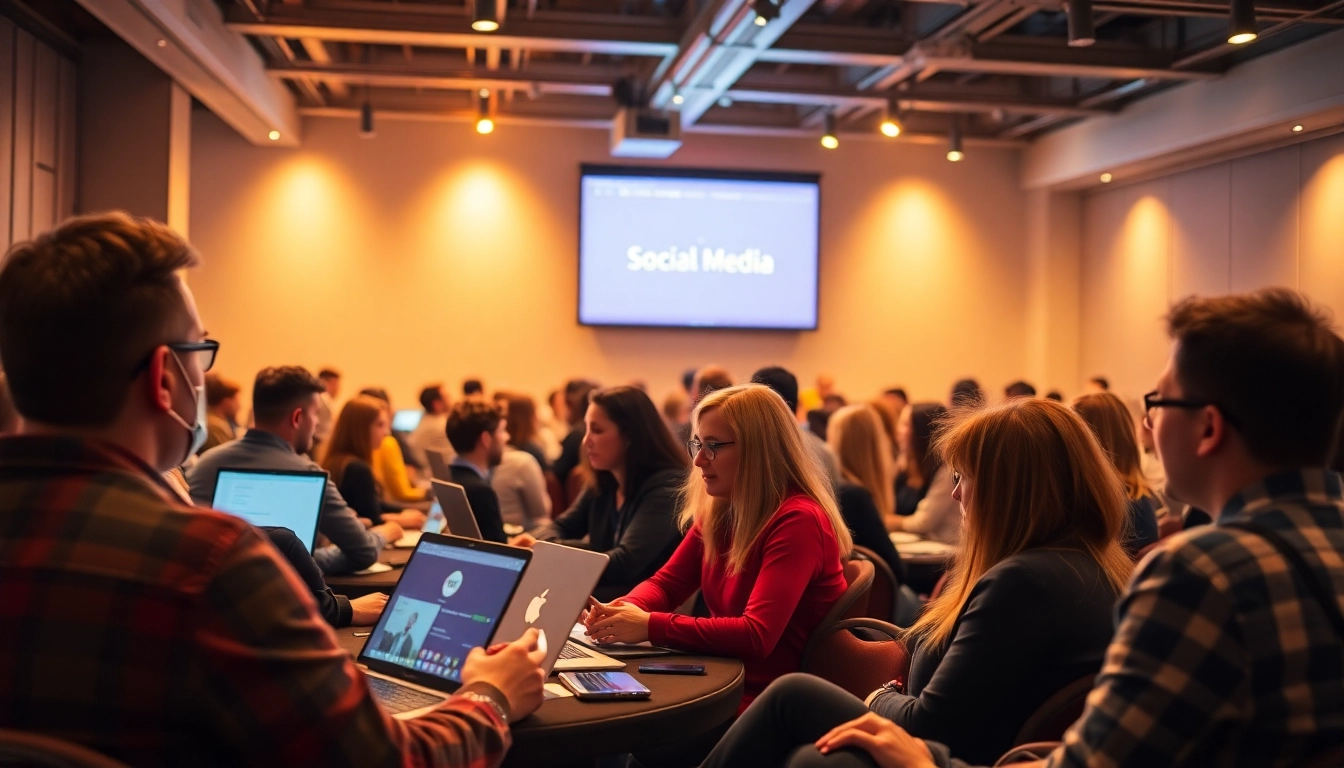 Attendees engaging in a seminar social media manager event, discussing strategies and insights.