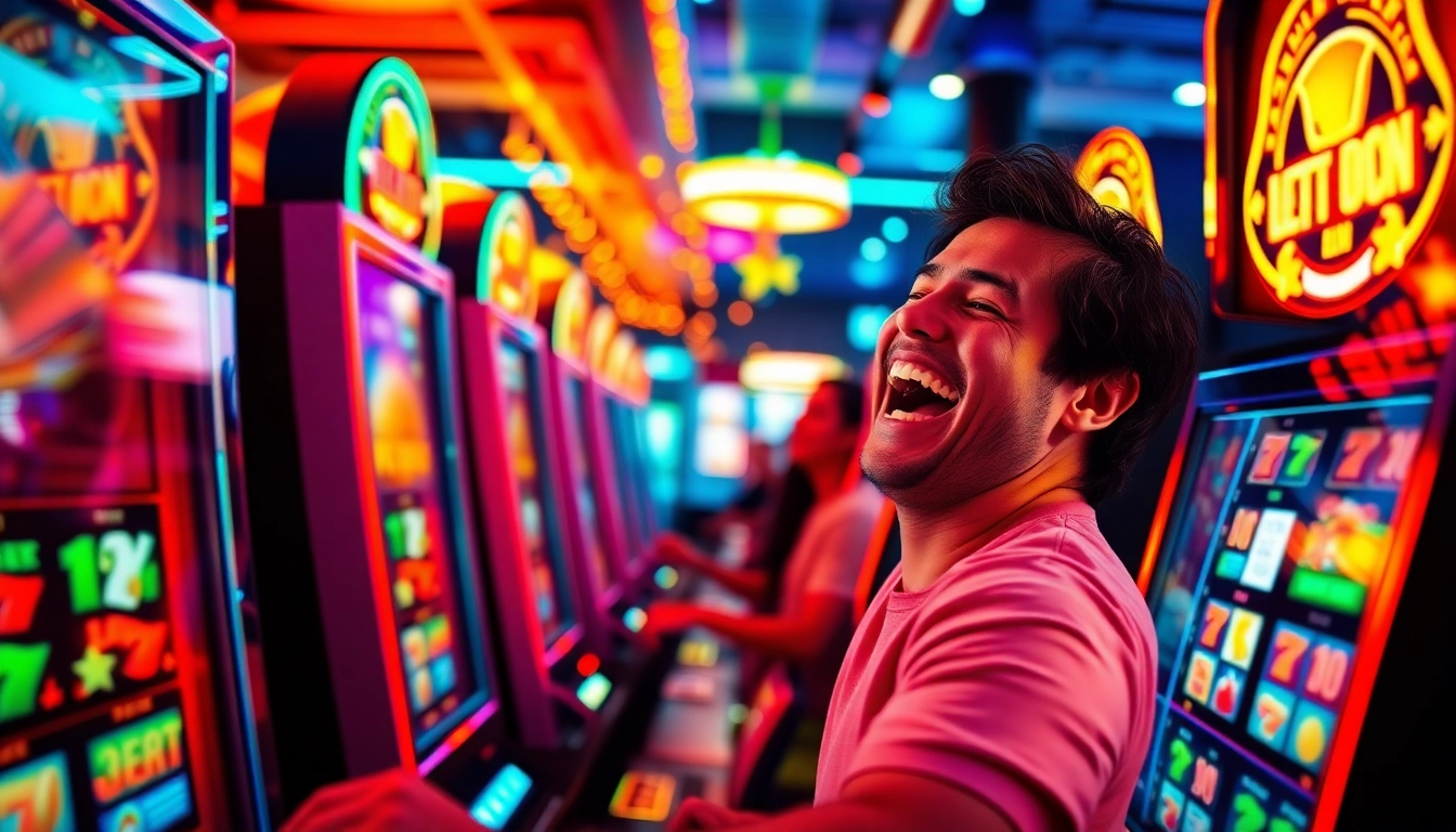 Experience ปั่นสล็อตฟรี with excitement as colorful symbols fly from a vibrant slot machine.