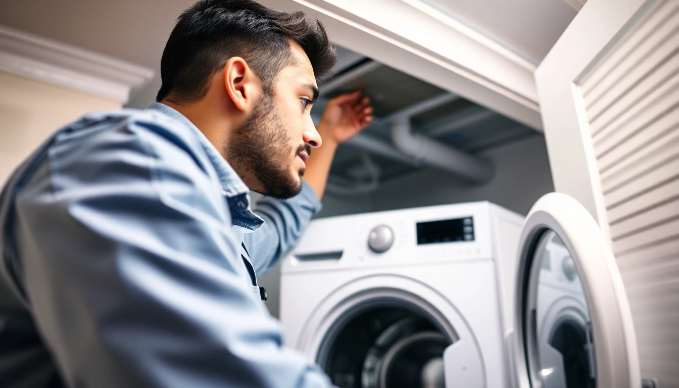 Technician performing dryer vent cleaning in Salt Lake City to enhance home safety and efficiency.