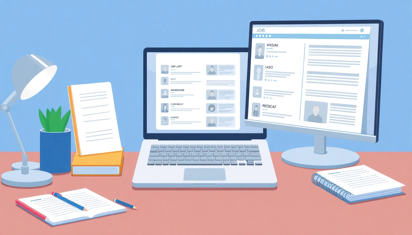 Utilize job research tools displayed on a laptop screen, emphasizing organization in a modern workspace.