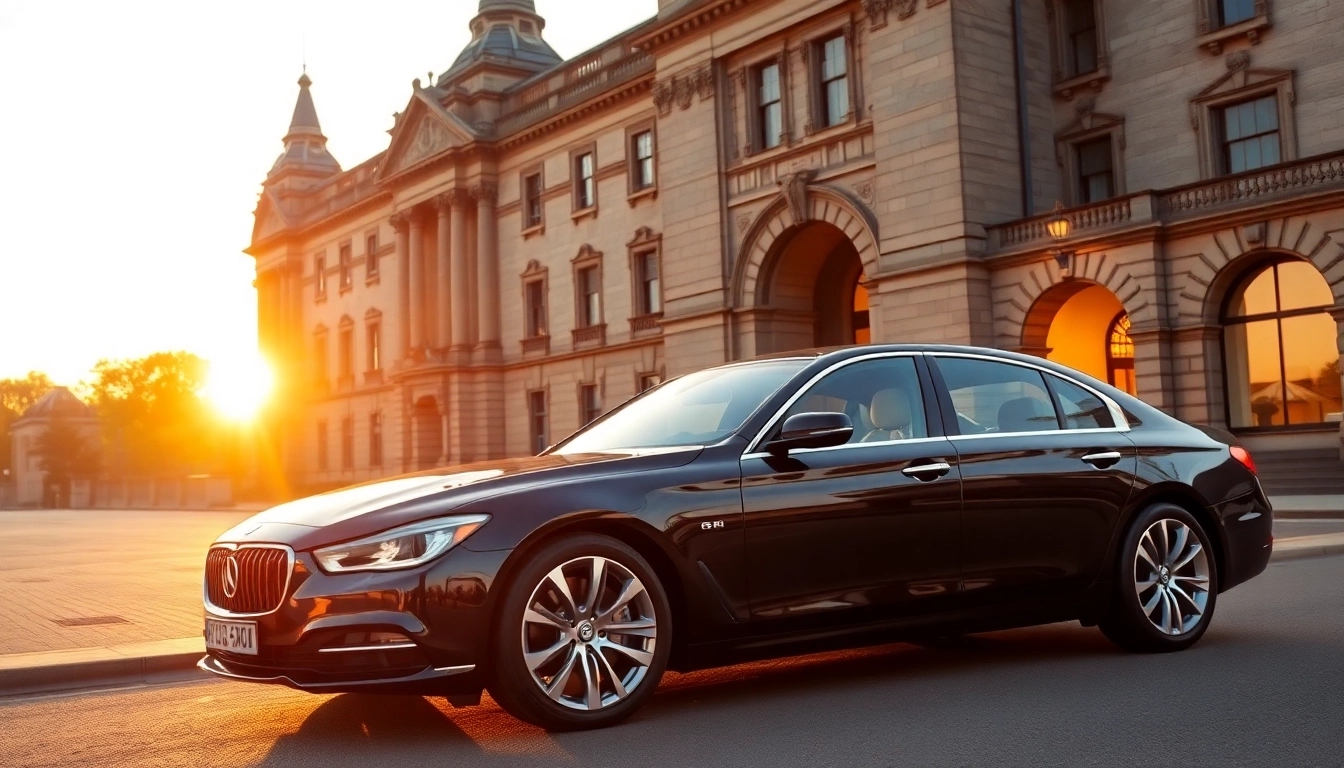 Experience luxury private car service Dublin with this sleek sedan awaiting passengers in the heart of the city.