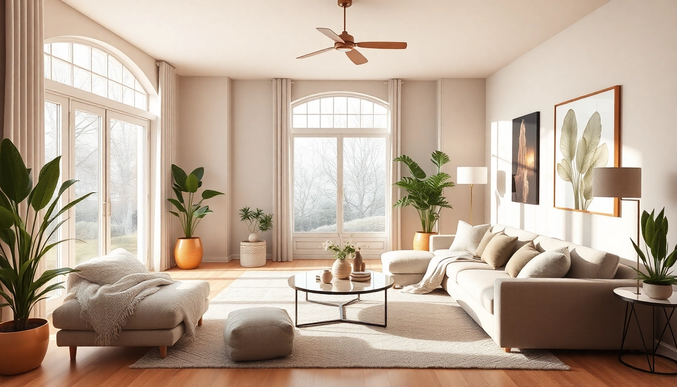 Showcase an entire interior design of a bright, welcoming living room with stylish furniture and decor.