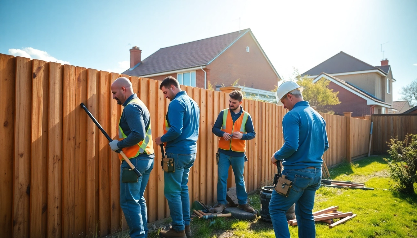 Skilled professionals from fencing companies Manchester constructing a durable fence.