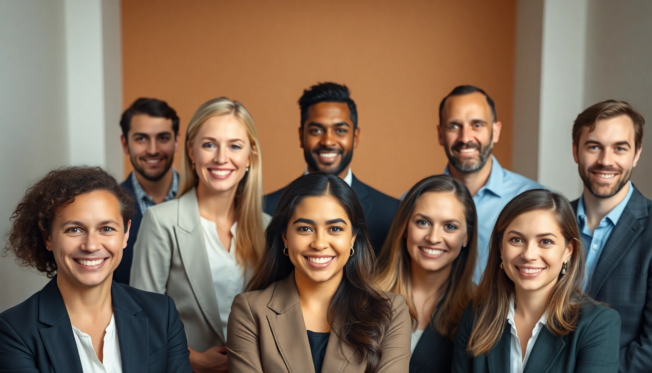 Capture stunning company headshots featuring diverse professionals smiling confidently in a studio setting.