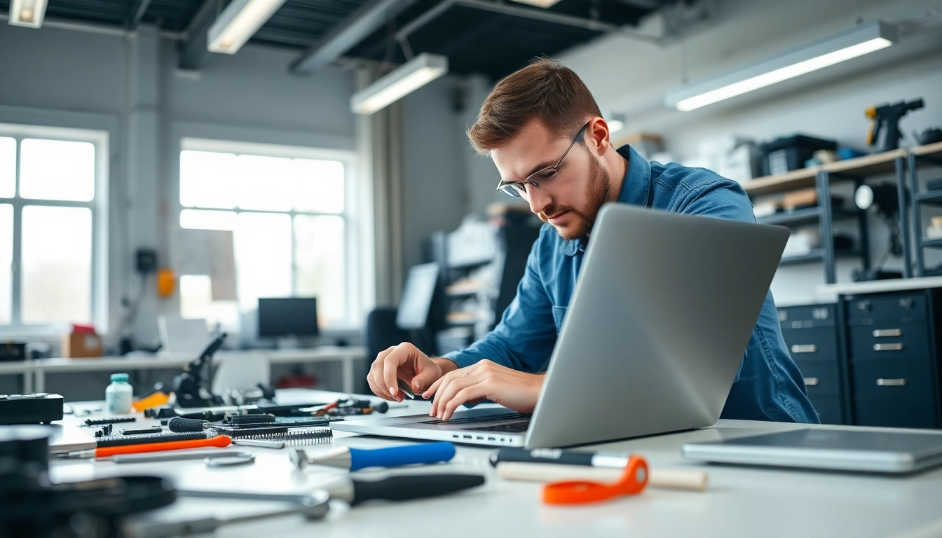 Riparazione computer Settimo Torinese con un tecnico professionista al lavoro su un laptop.
