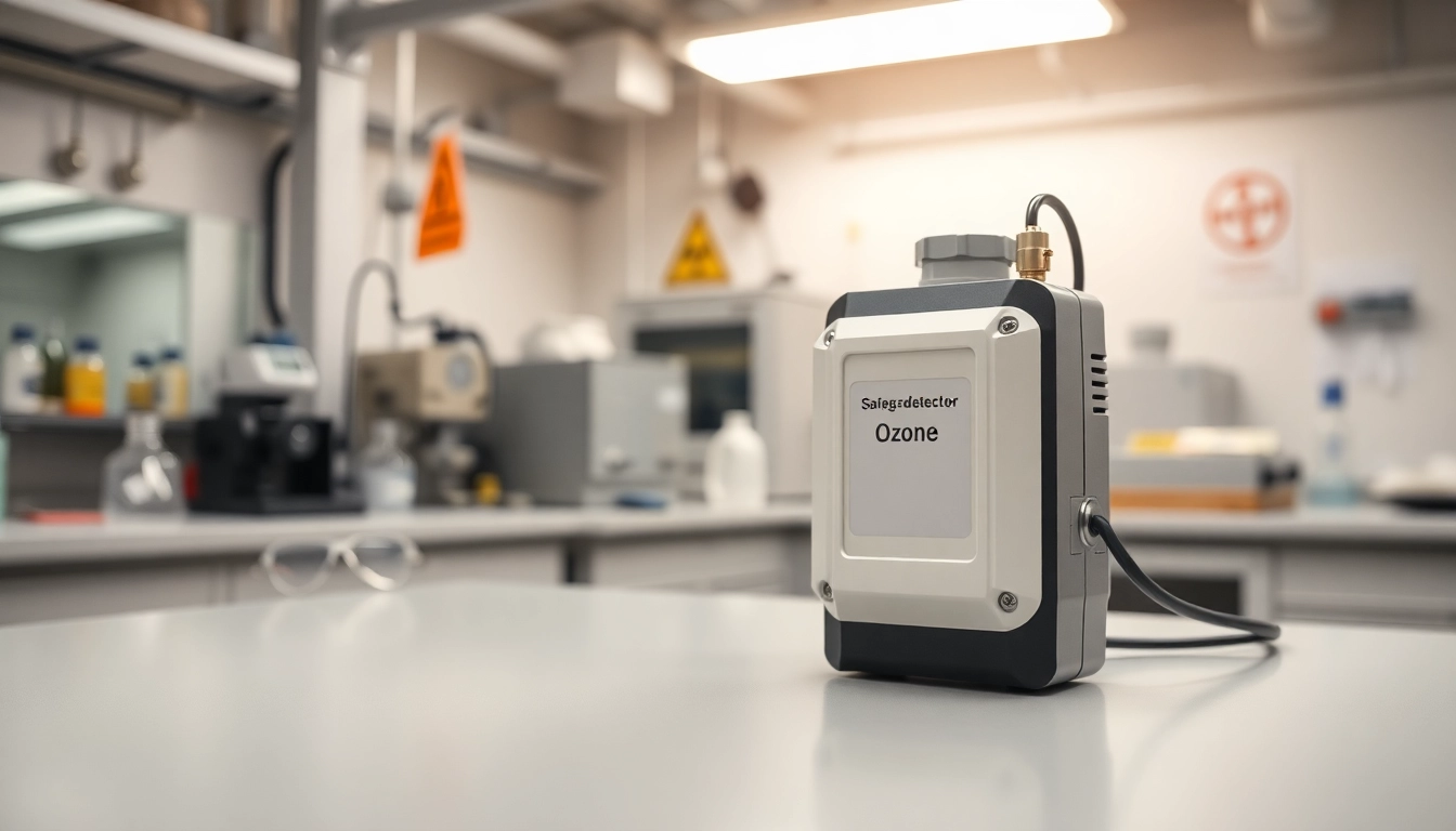 Inspecting an ozone gas detector in a professional laboratory environment.