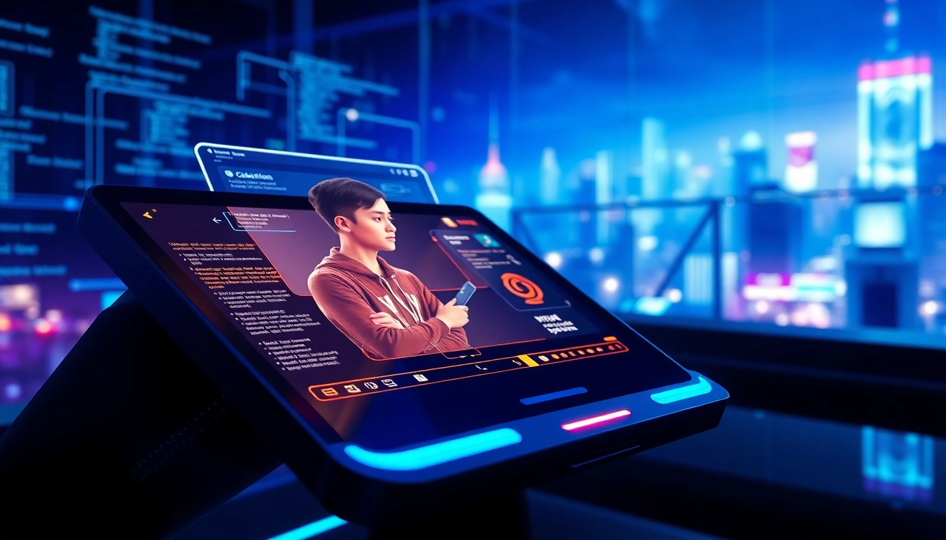 Engage with character AI through a high-tech interface showcasing a lifelike digital character interaction.
