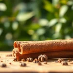 Cinnamon Bark displayed prominently among spices, highlighting its rich texture and natural beauty.
