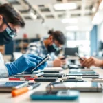 Riparazione cellulari Torino in un negozio professionale con tecnici esperti al lavoro.