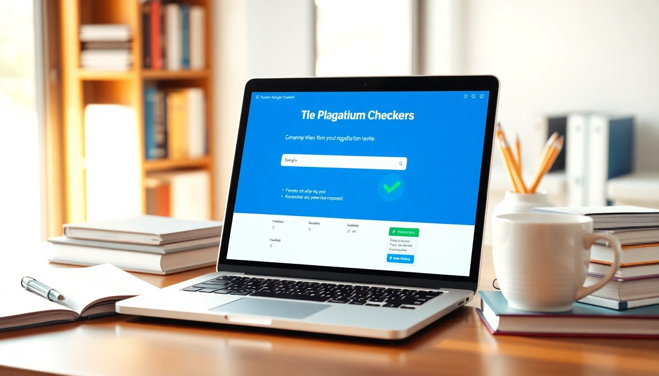 Engaging plagiarism checker tool displayed on a laptop screen for academic writing.