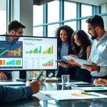 Find competitor pricing strategies with market analysts collaborating in a modern office.