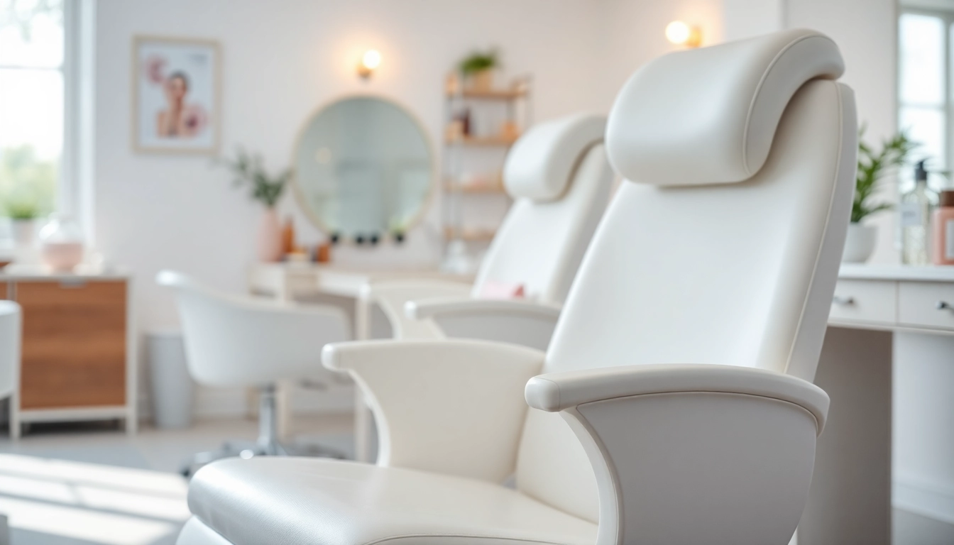 Bequem und stilvoller kosmetik stuhl in einem modernen Schönheitssalon.