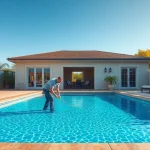 Transforming a backyard pool by a professional pool renovation company.