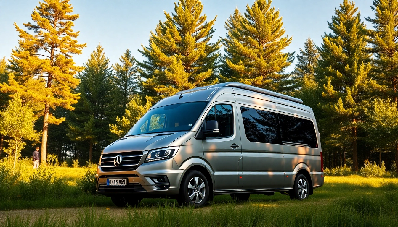 Discover the perfect campervan in a serene forest environment, showcasing its stylish design.