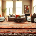 Stylishly arranged Zemmour Vintage rugs enhancing a cozy living room atmosphere.