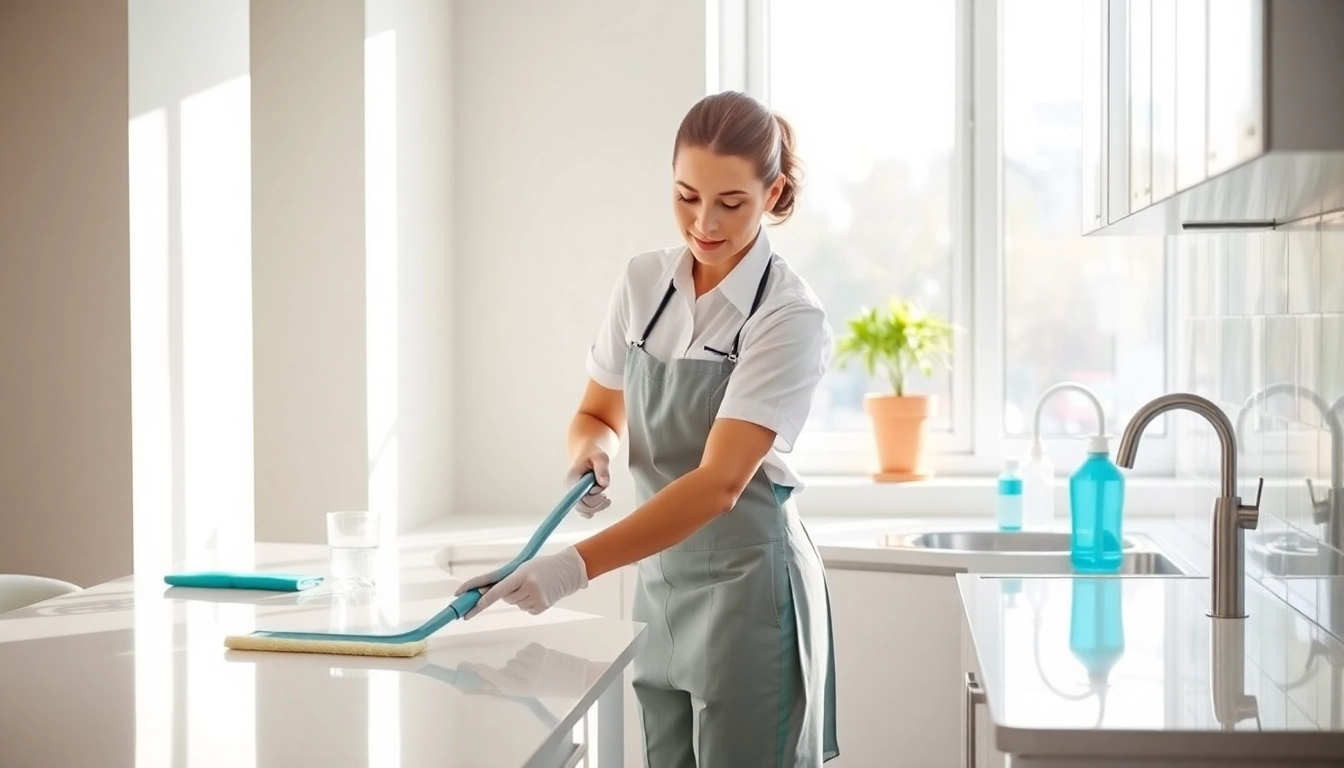Efficient bond cleaning Brisbane with a professional cleaner in a modern apartment.