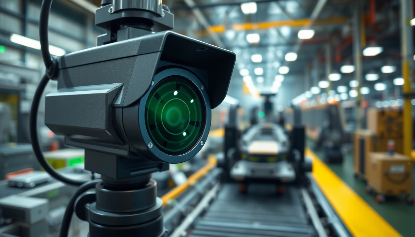 Machine vision system inspecting products on an assembly line in a bright industrial environment.
