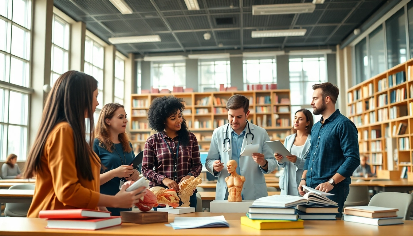 Medizinstudium ohne NC: Studierende arbeiten gemeinsam in einem modernen Hörsaal.