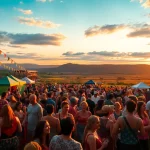 Experience vibrant wildfire events featuring diverse gatherings, food, and music in an outdoor setting.