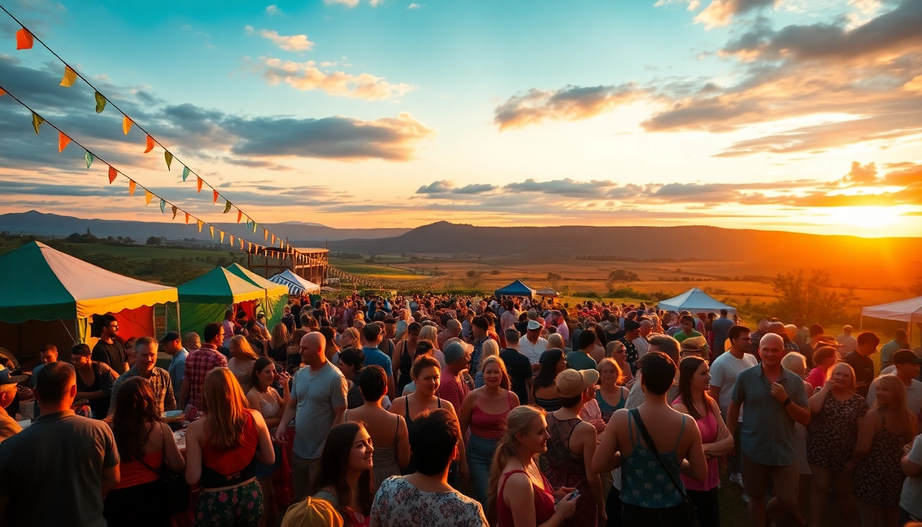 Experience vibrant wildfire events featuring diverse gatherings, food, and music in an outdoor setting.