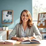 Engaging life coaching certification session, showing a professional life coach in a warm, inviting office.