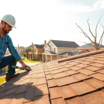 Showcasing 5-star roofing contractors Central Texas providing quality service in a sunny neighborhood setting.