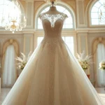 Discover stunning Reception Wedding Dresses featuring intricate designs in a luxurious setting.