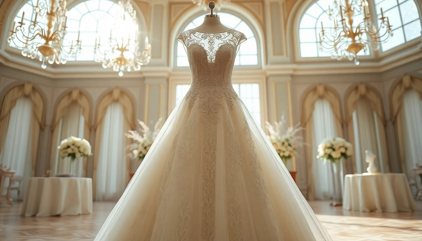 Discover stunning Reception Wedding Dresses featuring intricate designs in a luxurious setting.