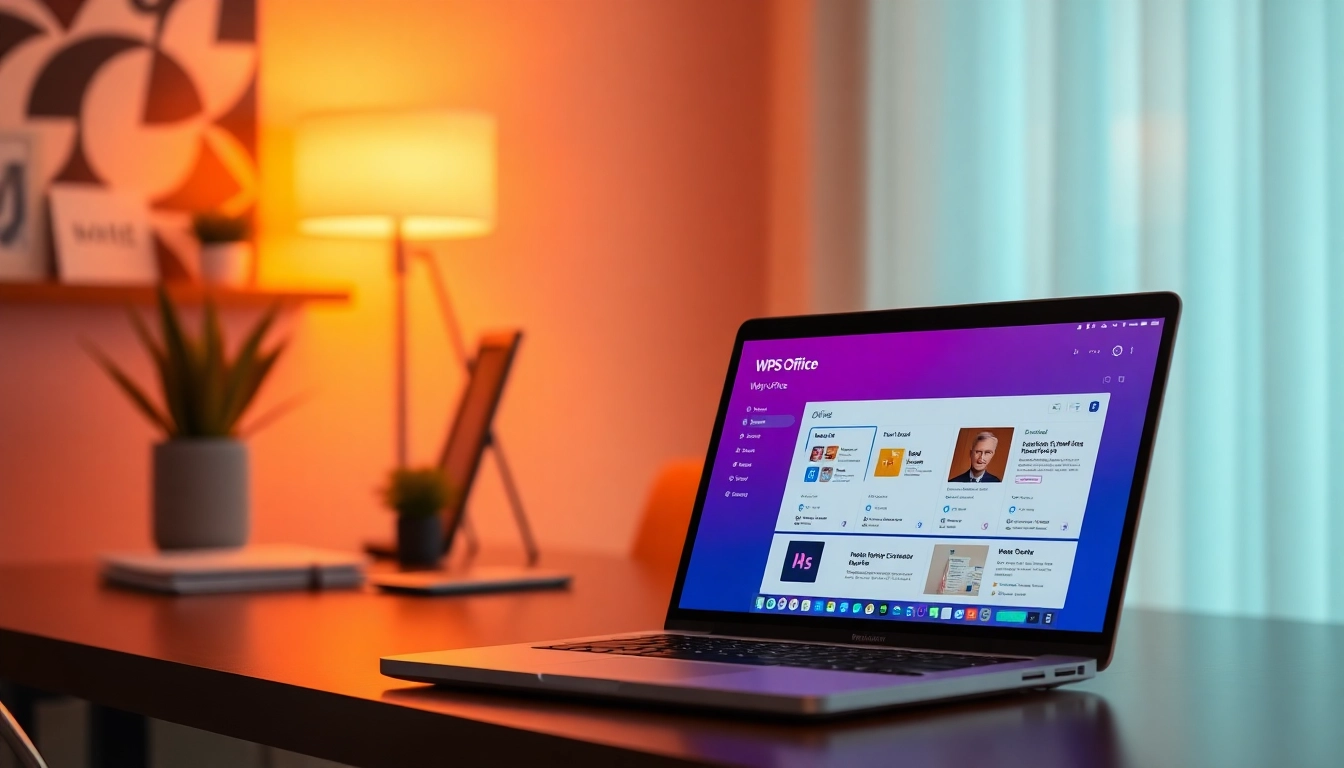 Download WPS Office: A vibrant workspace showcasing the WPS Office application on a laptop.