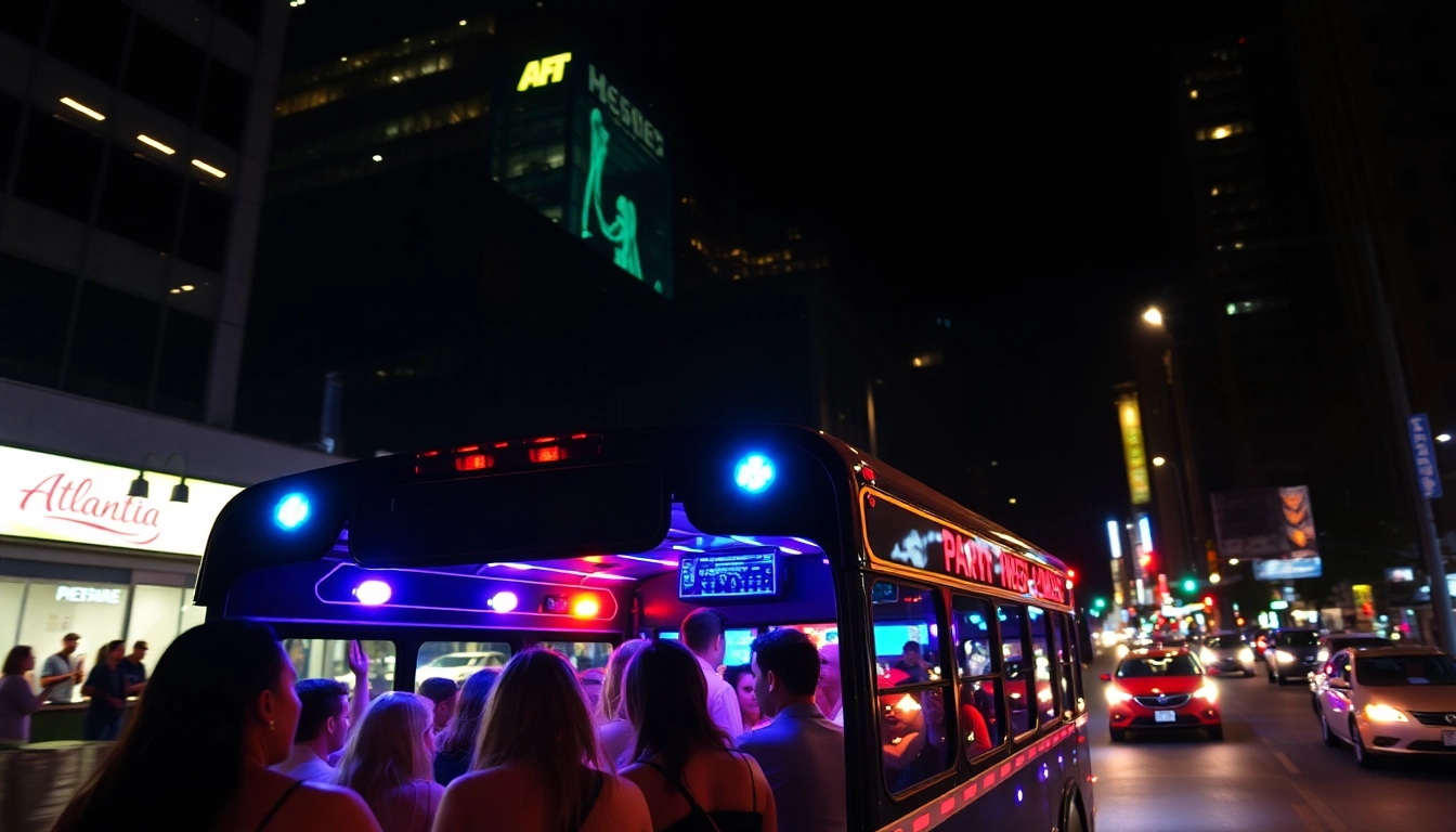 Experience the lively atmosphere of an Atlanta party bus filled with guests enjoying a stylish night out.
