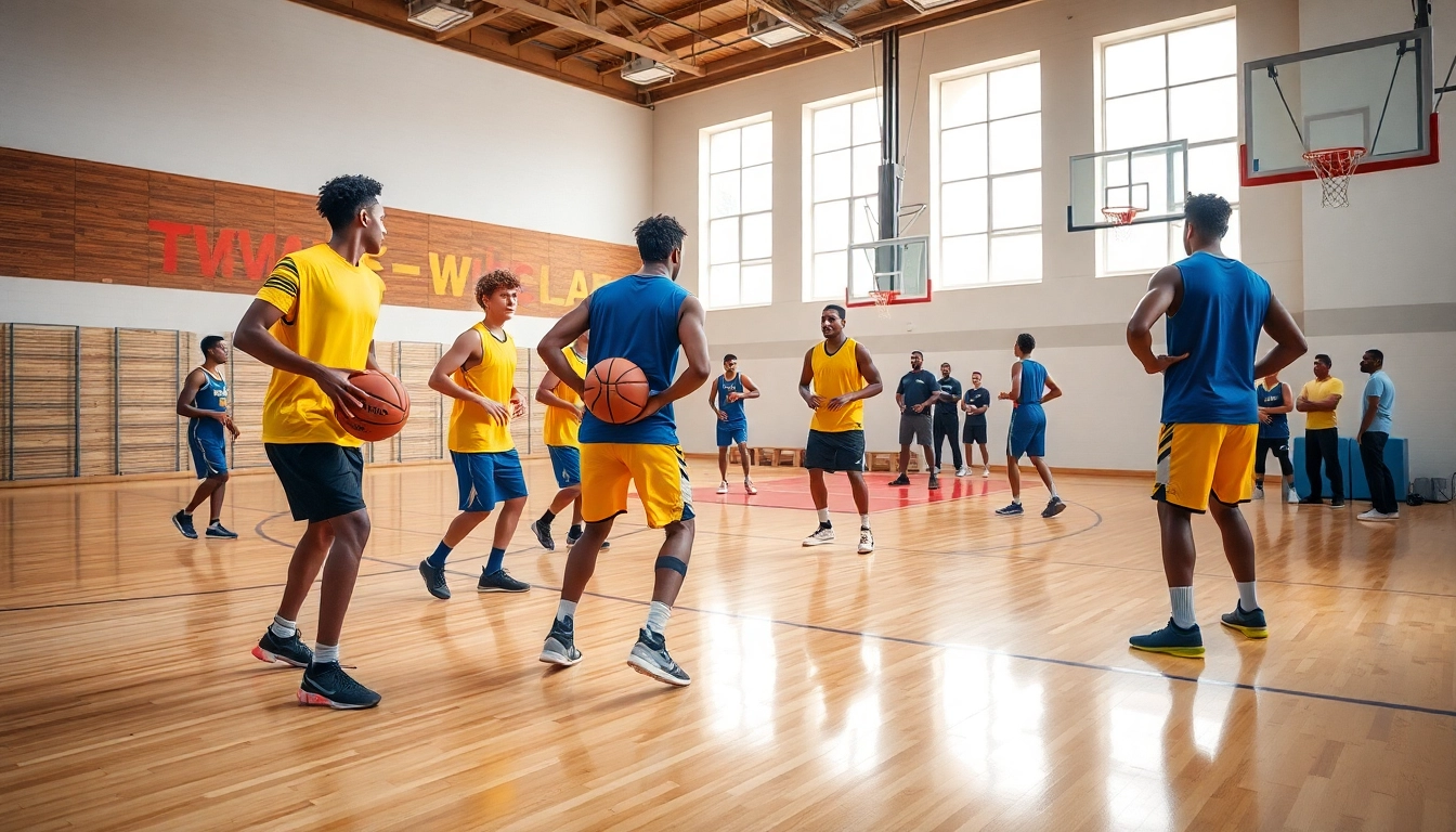 Engage in basketball training programs near me with youth athletes honing their skills in an indoor gym.