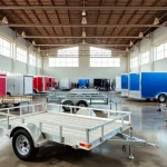 Browse various trailers for sale in Massachusetts displayed in a vibrant showroom setting.