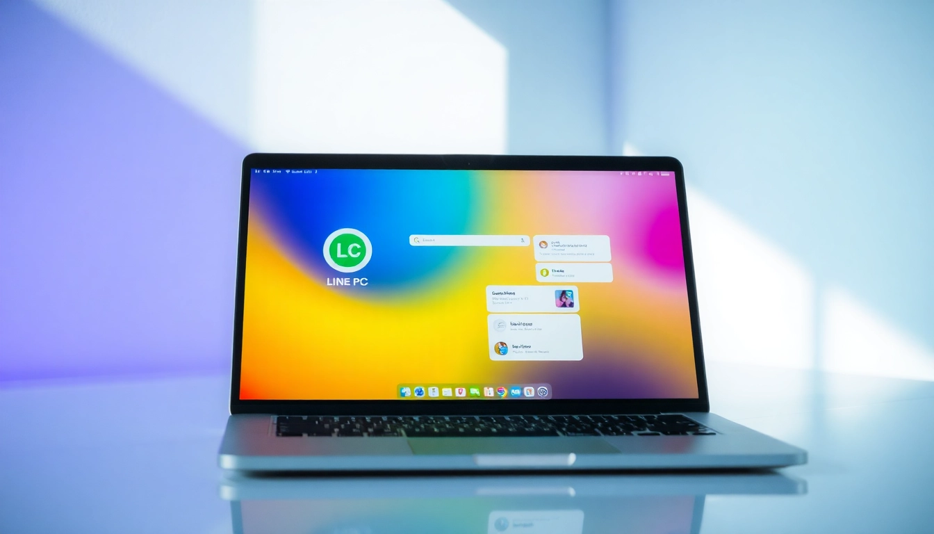 Download the LINE desktop application (line电脑版下载) featuring an interactive interface on a laptop screen.