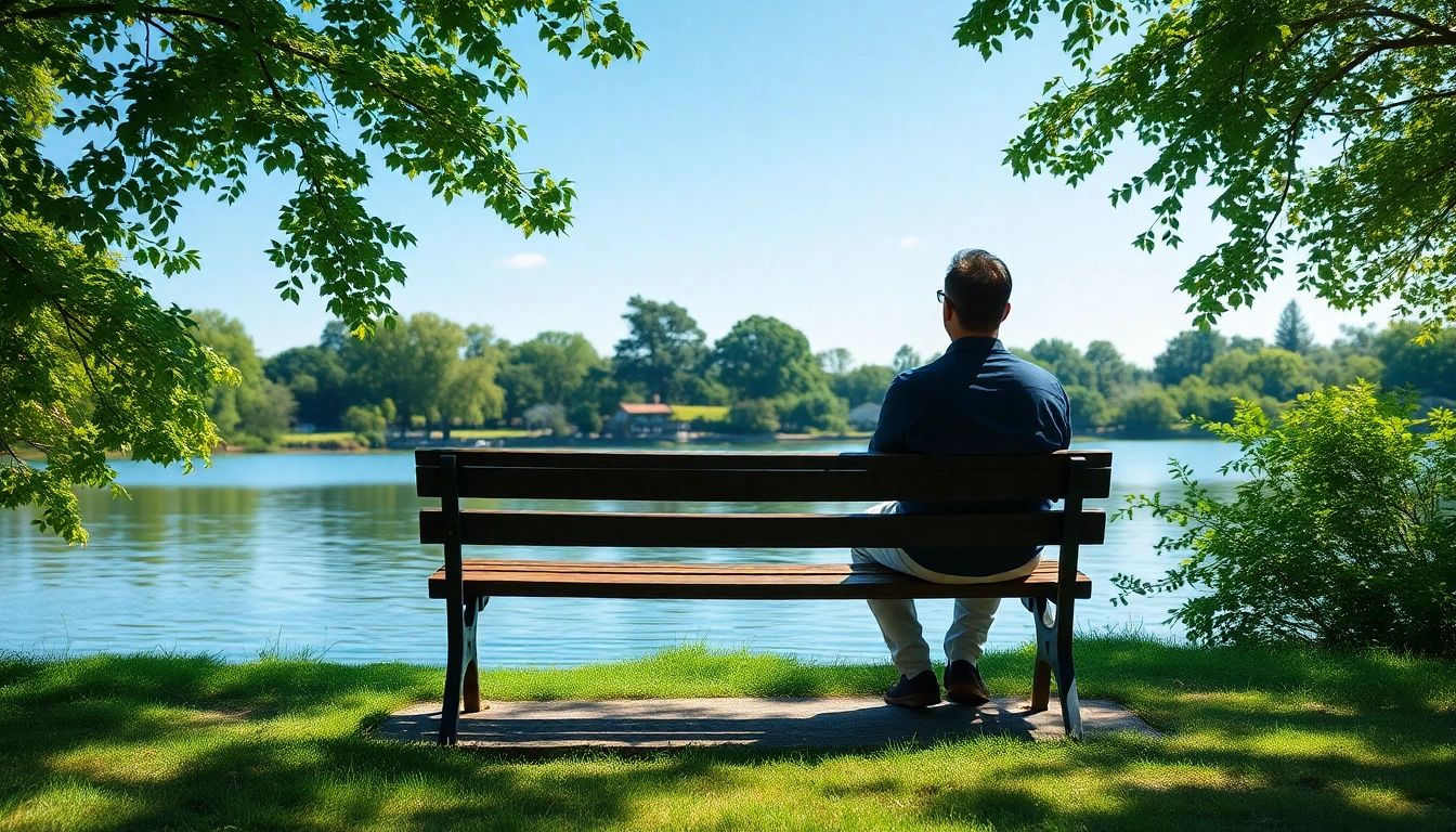 Individual practicing mindfulness while dealing with anxiety in a tranquil outdoor setting.