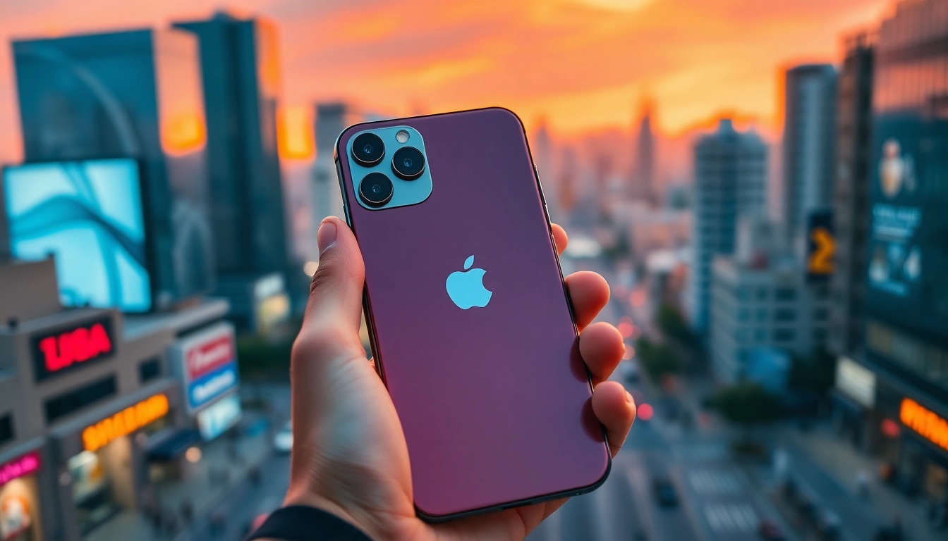 Buy iPhone 16 Pro Max with its premium design showcased in a vibrant city setting.