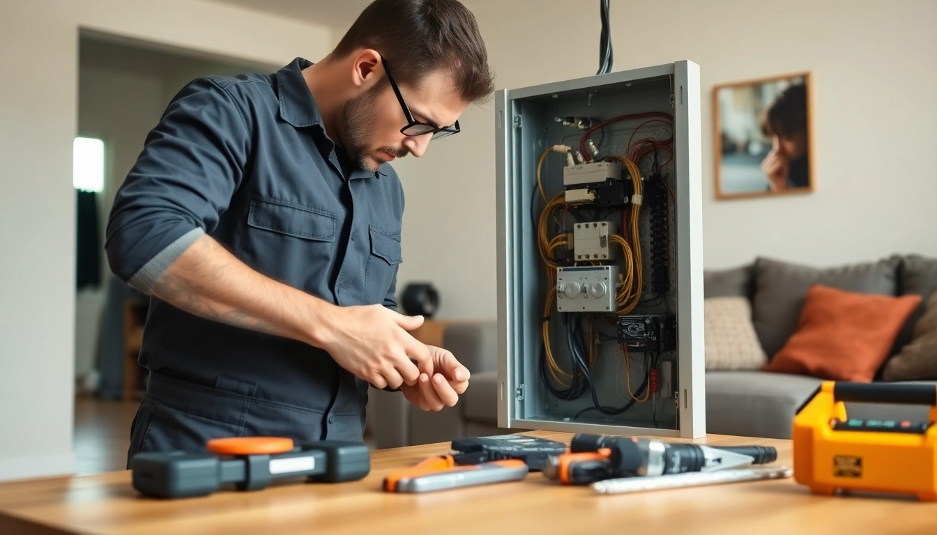 Electrician performing an electrical panel upgrade, emphasizing safety and modern standards.