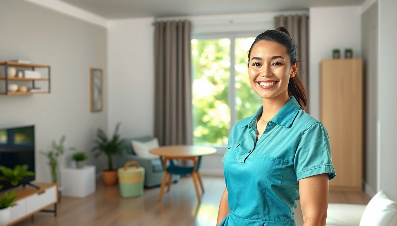 Expert bond cleaning Brisbane service showcasing spotless apartment surfaces and professional cleaner.