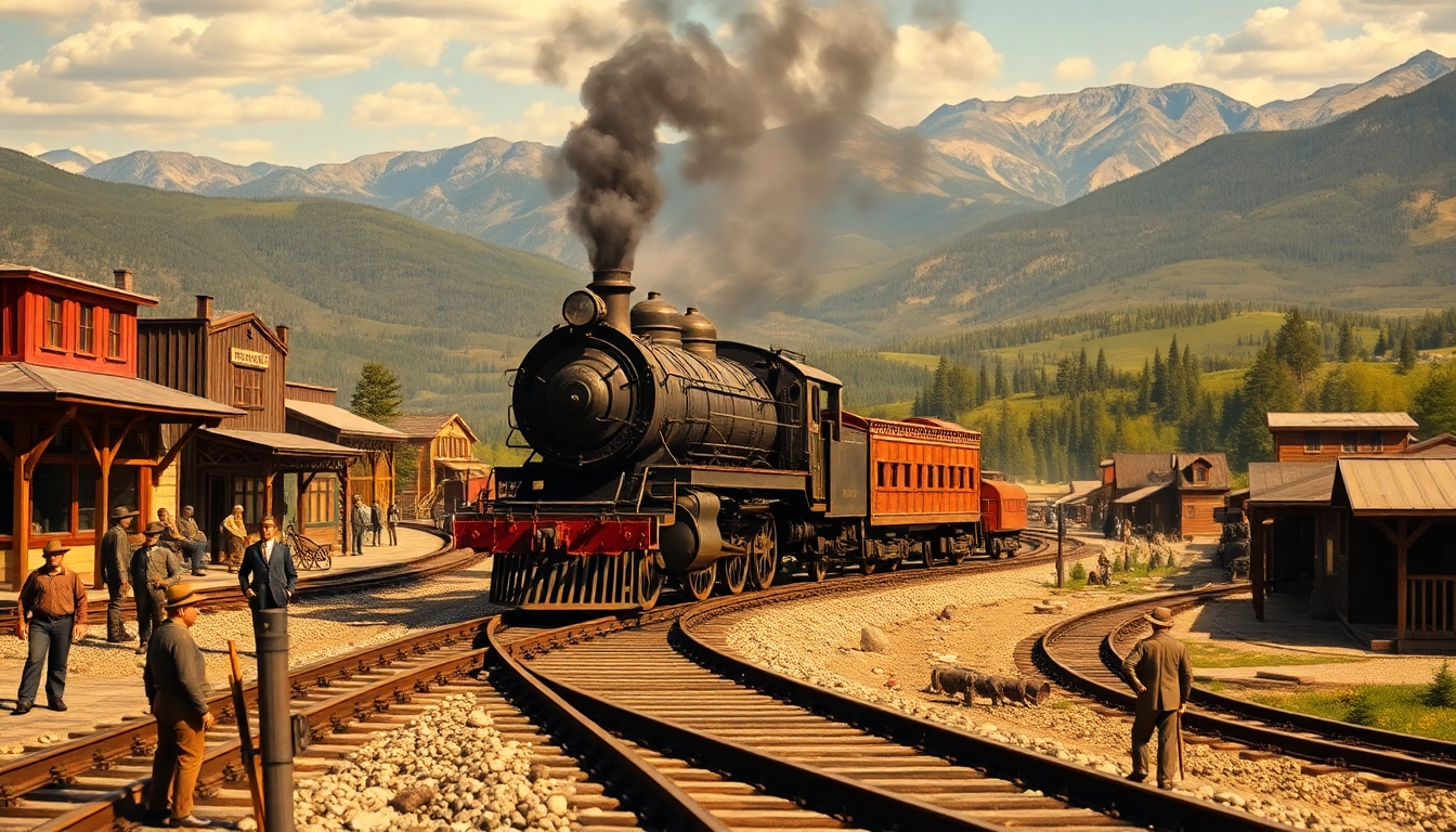 Set the scene with Railroad Tycoon download and a vintage steam locomotive on a railway track.