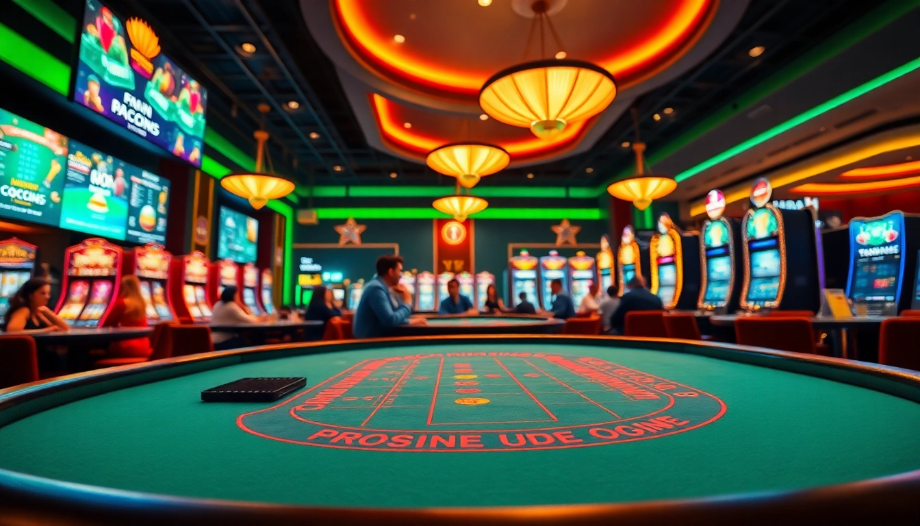 Engage with thrilling games at TPower casino, featuring an elegant baccarat table and vibrant ambiance.