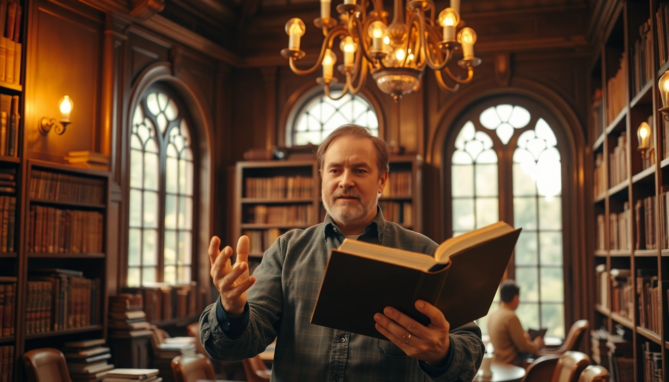 Engaging Magnetic Story Selling by a focused storyteller in a cozy library setting.