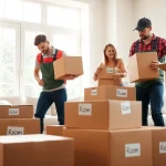 Experience stress-free moving with https://bennettsmoving.com/ showcasing professional movers at work in a bright living room.