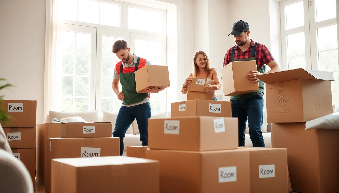 Experience stress-free moving with https://bennettsmoving.com/ showcasing professional movers at work in a bright living room.