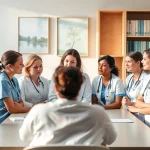 Nurses collaborating on the challenges of the VDAP Program, fostering a supportive discussion.