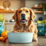 Serve nature's blend dog food canada to a happy dog in a vibrant kitchen setting.