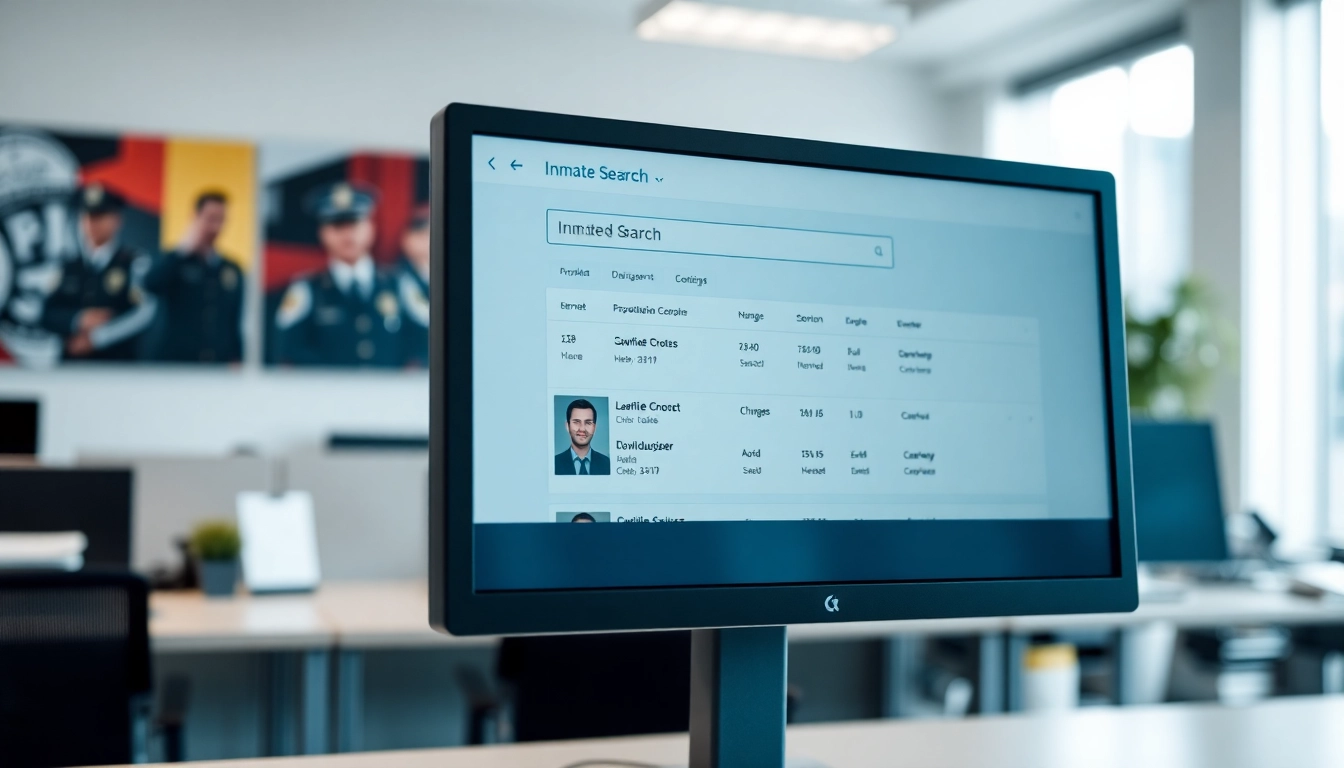 Search results for orange county jail inmate search displayed on a computer monitor in a professional setting.