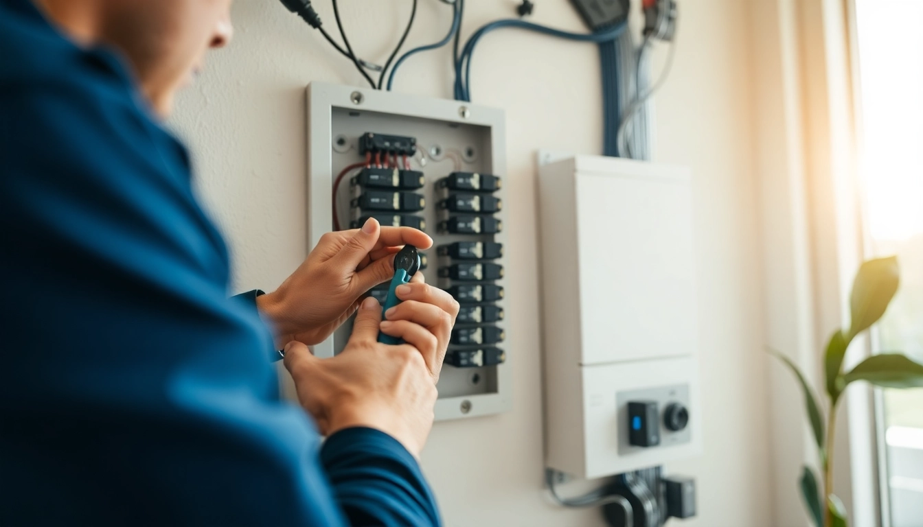 Technician installing an Electrical Panel with organized circuit breakers in a modern home.