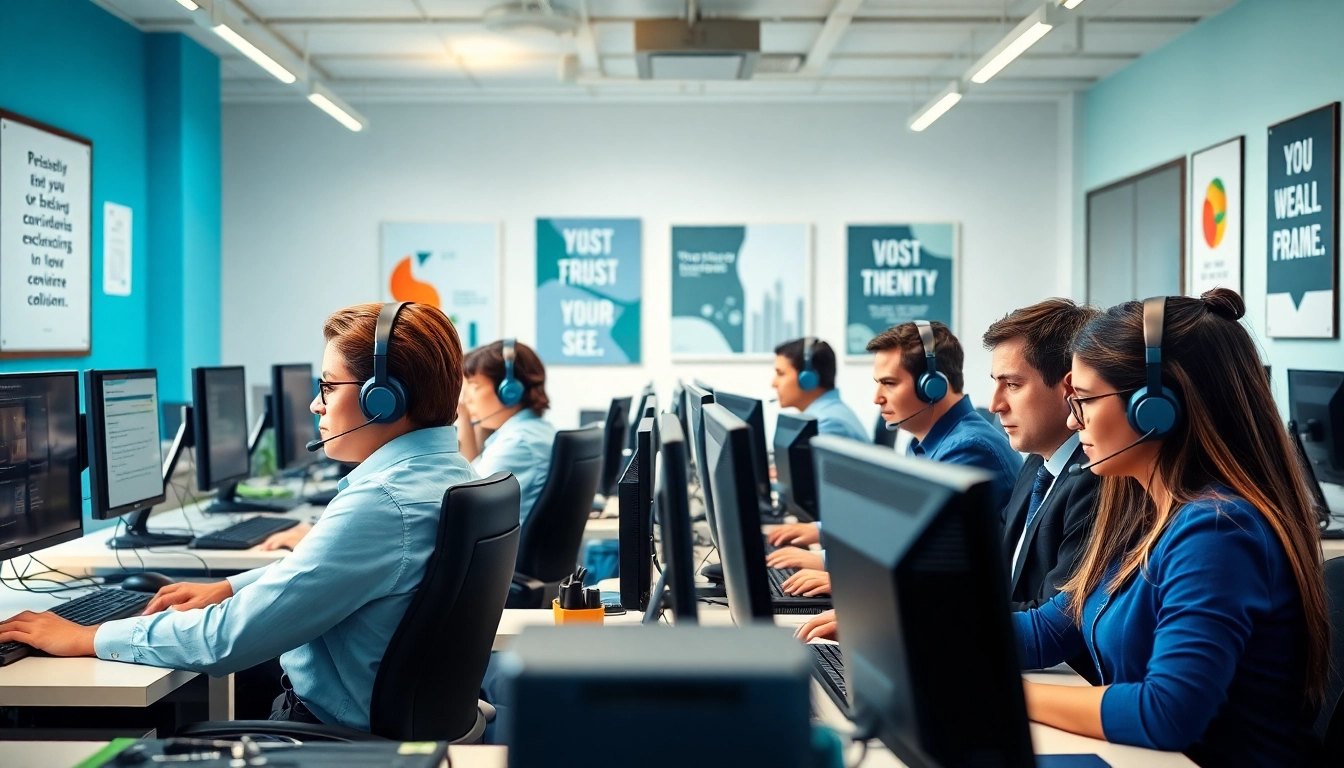 Enhance your business with Call center services from a dedicated professional team in an engaging workspace.
