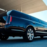 Quality YVR Limos service featuring an elegant black limousine outside Vancouver International Airport.