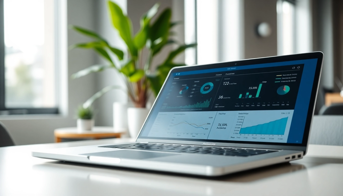 Analyze text with an AI detection tool on a laptop in a modern office setting.