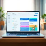 Engaging chatbot for website displayed on a modern laptop in a stylish home office.